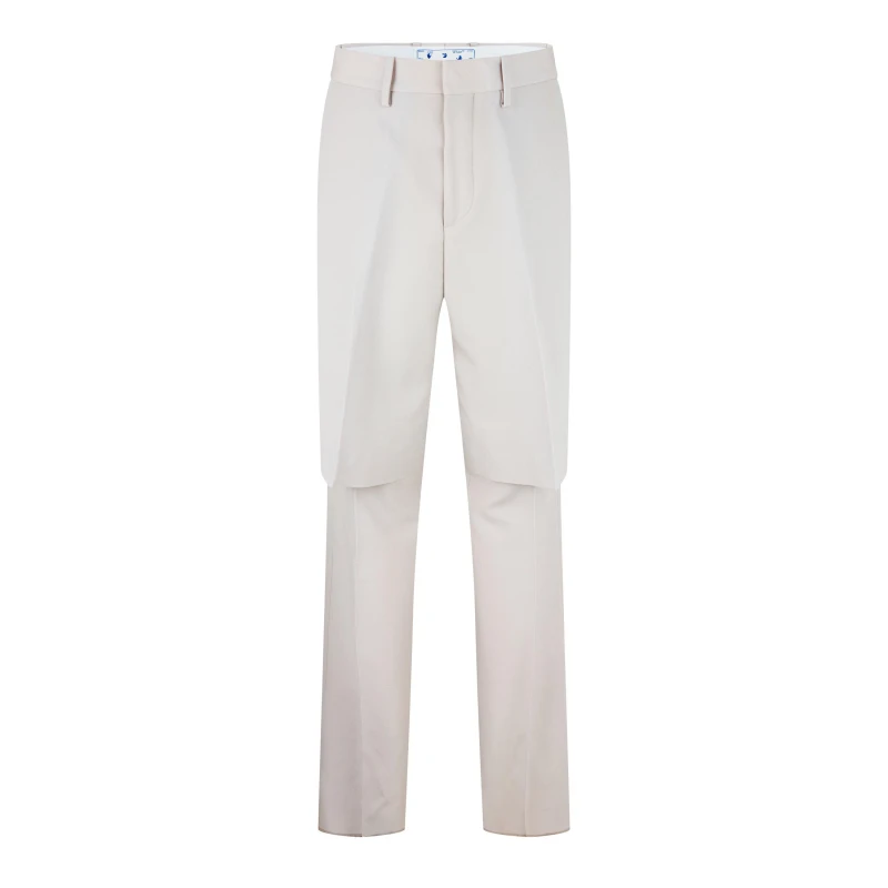 Image of Off White Mens Double Layer Straight Trousers with Unique Detailing Bone male 48