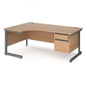 image of Dams International Left Hand Ergonomic Desk with Beech Coloured MFC Top and Graphite Frame Cantilever Legs and 2 Lockable Drawer Pedestal Contract 25