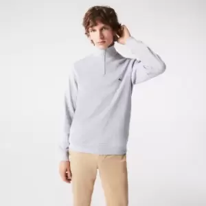 image of Lacoste Mens Zippered Stand-Up Collar Cotton Sweatshirt Size 2 - XS Grey Chine