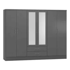 image of Seconique Nevada 6 Door 2 Drawer Wardrobe - 3D Effect Grey