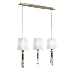 image of Tiffany Linear Pendant 3+3 Light E27+G9 Line, Antique Brass With White Shades & Clear Crystal