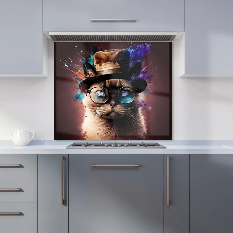 Image of Warren Reed - Designer Siamese Cat Face Splashart Kitchen Splashback Size: 600mm x 750mm Multicolor Unisex 600mm x 750mm