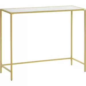 Image of Modern Console Table Tempered Glass Top Sofa Table Steel Frame White - Homcom