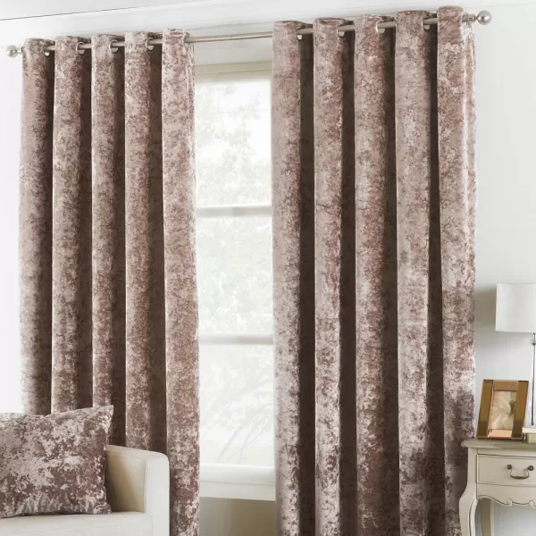 image of Verona Crushed Velvet Eyelet Curtains Oyster, Oyster / 168 x 137cm