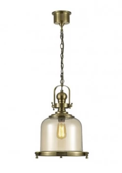 Image of Medium Bell Ceiling Pendant E27 Antique Brass, Cognac Glass