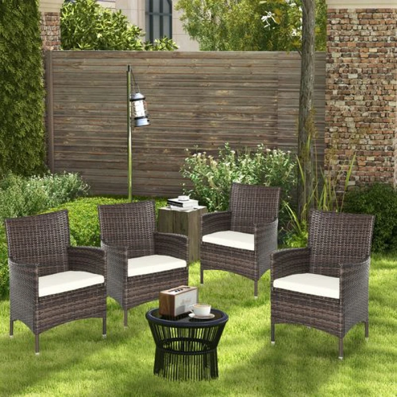 Image of Outsunny 4 PC Outdoor Rattan Armchair Wicker Dining Chair Set for Garden Brown, Brown 861-004V72BN