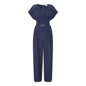Image of Yumi Navy Wrap Jumpsuit With Mesh Panel - Blue