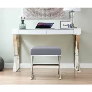 Image of Oxford Modern Grey Velvet And Silver Chrome Stool
