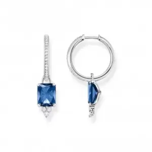 image of Sterling Silver Blue Stone Hoop Earrings CR684-166-1