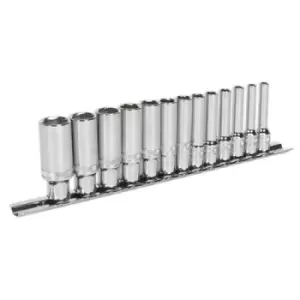 image of Sealey Premier Socket Set 13pc 1/4"Sq Drive Deep Lock-On 6pt Metric