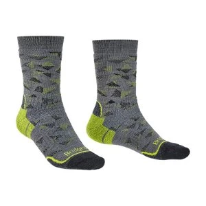 image of Bridgedale HIKE Midweight Merino Performance Pattern Mens - Large Grey / Lime