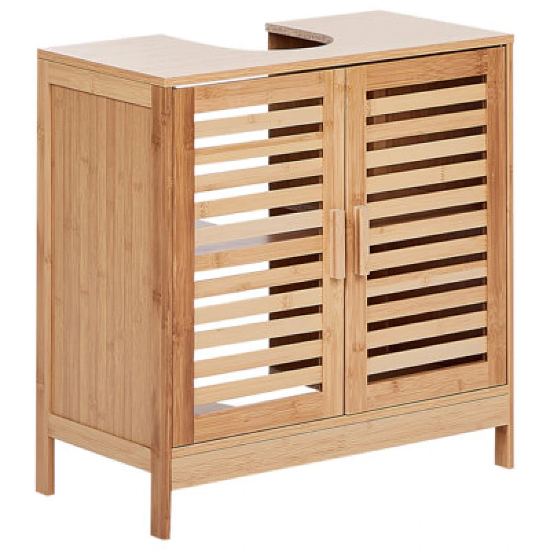 Image of Beliani Washbasin Cabinet Missoula Bamboo Wood 60 Cm Light Brown