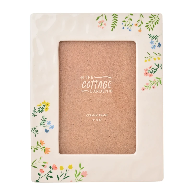 Image of The Cottage Garden Floral Print Ceramic Photo Frame 4" x 6" Off White unisex
