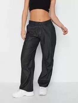 Image of PixieGirl Petite Washed Denim Parachute Trouser, Grey, Size 12, Women