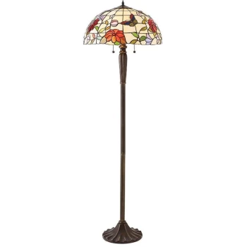 image of Interiors Butterfly - 2 Light Floor Lamp Bronze, Tiffany Style Glass, E27