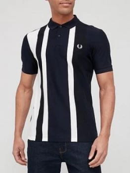 Image of Fred Perry Woven Colour Block Polo Shirt - Navy, Size XL, Men