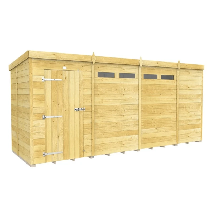 Image of Buttercup Farm 15 x 5 Feet Pent Security Shed - Single Door - L147 x W454 x H201cm in Brown Brown Unisex