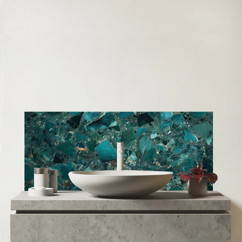 Image of Warren Reed - Designer Teal Quartz Effect Glass Bathroom Splashback Teal Unisex