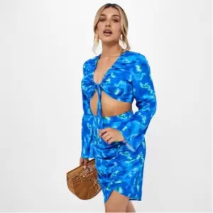 image of Missguided Tie Dye Tie Front Crop Top - Blue