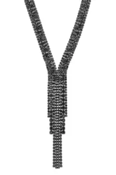 Image of Black Crystal Mixed Stone Lariat Necklace