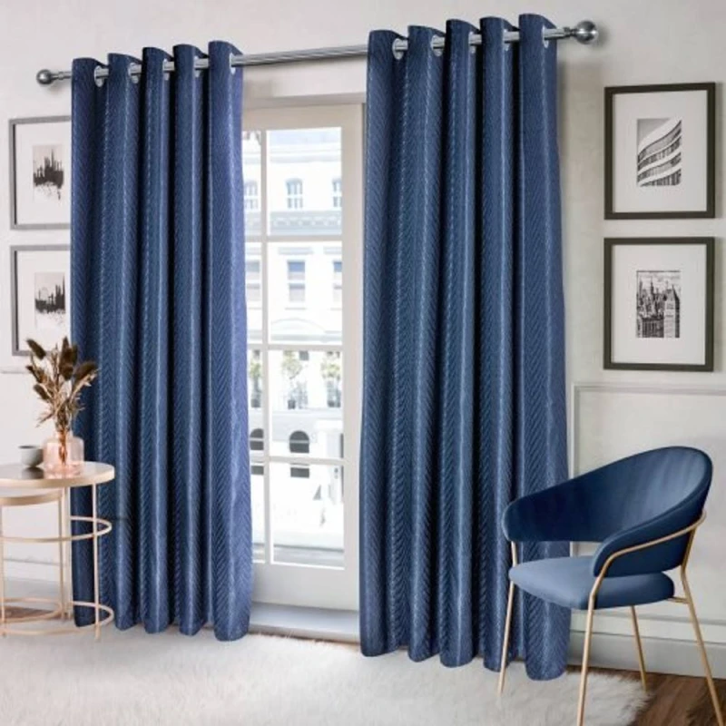 Image of New Edge Blinds Wave Woven Jacquard Curtains in Navy Size: 228cm width x 183cm drop Navy Unisex 228cm width x 183cm drop