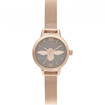 Image of Ladies Olivia Burton 3D Bee Grey Dial & Rose Gold Mesh Watch