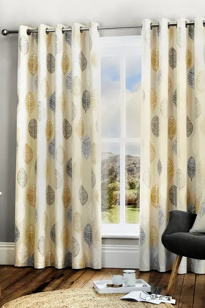 Scandi Leaf Lined Eyelet Curtains Ochre NKMAG Unisex width: 117x137cm(46x54inches),width: 117x183cm(46x72inches),width: 168x137cm(66x54inches),width: