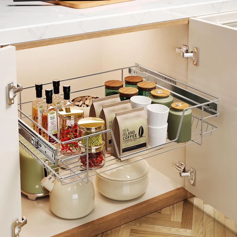 Image of Cottonfy UK Metal Sliding Basket Organiser, 563-570 mm - Silver Silver M