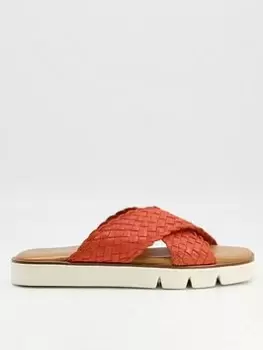 image of Dune London Leather Lexey Woven Cross Strap Sandal - Orange Leather, Orange, Size 5, Women