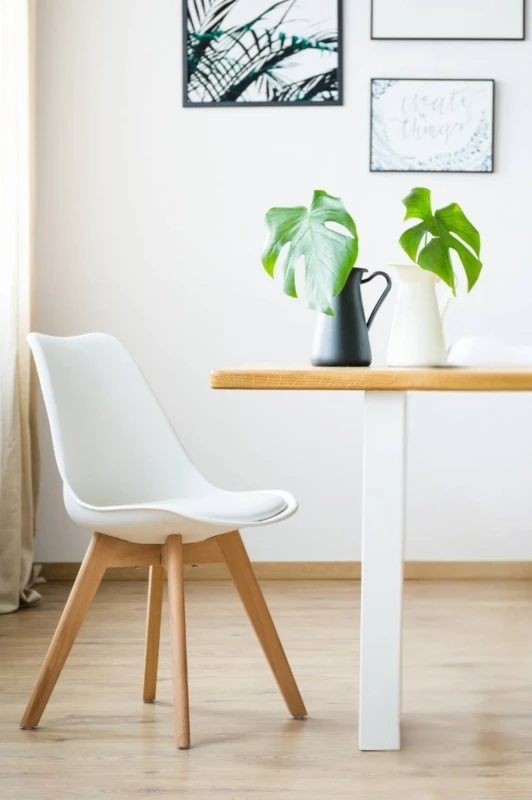 Image of Fusion Living Soho Plastic Dining Chair with Squared Light Wood Legs White