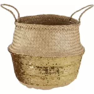 Image of Gold Sequin Small Seagrass Basket - Premier Housewares