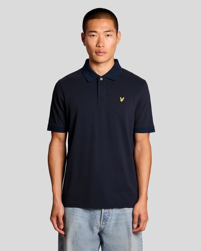Image of Lyle & Scott Mens Jacquard Tipped Polo Shirt in Navy