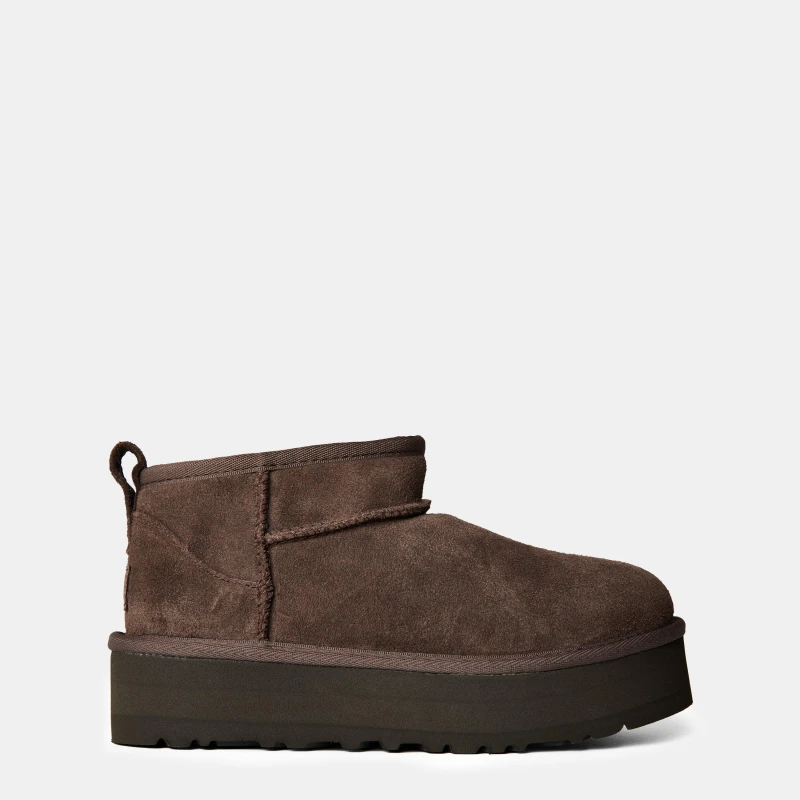Image of Ugg Kids Ultra Mini Sheepskin Suede Platform Boots Molasses MLSS female C12 (31)