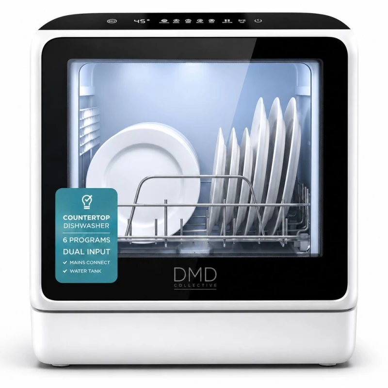 Image of DMD Collective Mini Countertop Dishwasher with 5L Tank & 6 Wash Programmes in White White Unisex