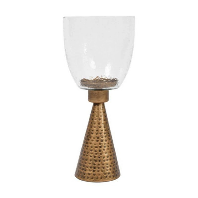 Image of Buttercup Farm Sandbanks Iron And Hammered Glass Hurricane Small - L15.3 X W15.3 X H35.8cm - Clear