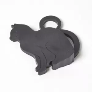 image of Black Cat Door Stopper Wedge - Black - Homescapes