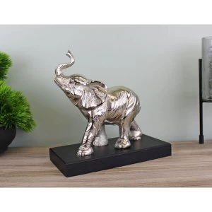 image of Ornamental Silver Metal Elephant on Plinth