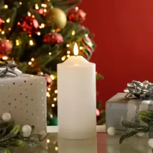 Image of Festive 15cm Battery Operated Wax Firefly Pillar Candle With Timer White