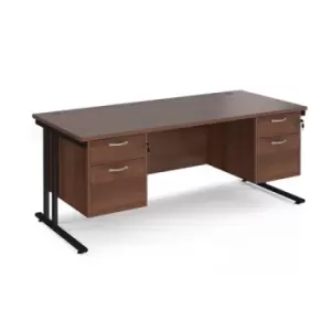Image of Office Desk Rectangular Desk 1800mm With Double Pedestal Walnut Top With Black Frame 800mm Depth Maestro 25 MC18P22KW