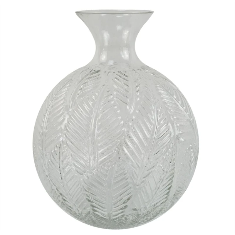 Image of Leaf Glass Vase Clear Fern Print Glass Bottle Vase 26cm Botanik White