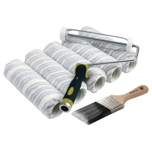 image of Stanley Tools Emulsion Roller & 2" Stubby Max Finish Brush Set, 7 Piece