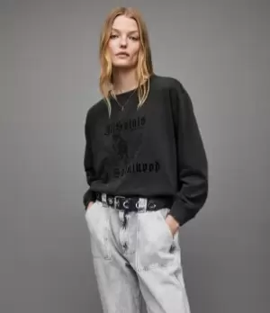 Image of AllSaints Womens Novus Pippa Sweatshirt, Acid Washed Black, Size: XS