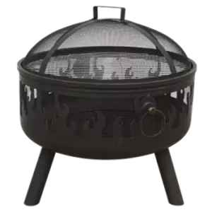 Image of Dellonda Deluxe Firepit Fireplace Outdoor Patio Heater, Cooking Grill & Poker -