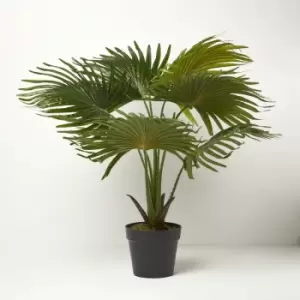 Image of Homescapes - Artificial Fan Palm Tree in Pot, 80cm Tall - Green