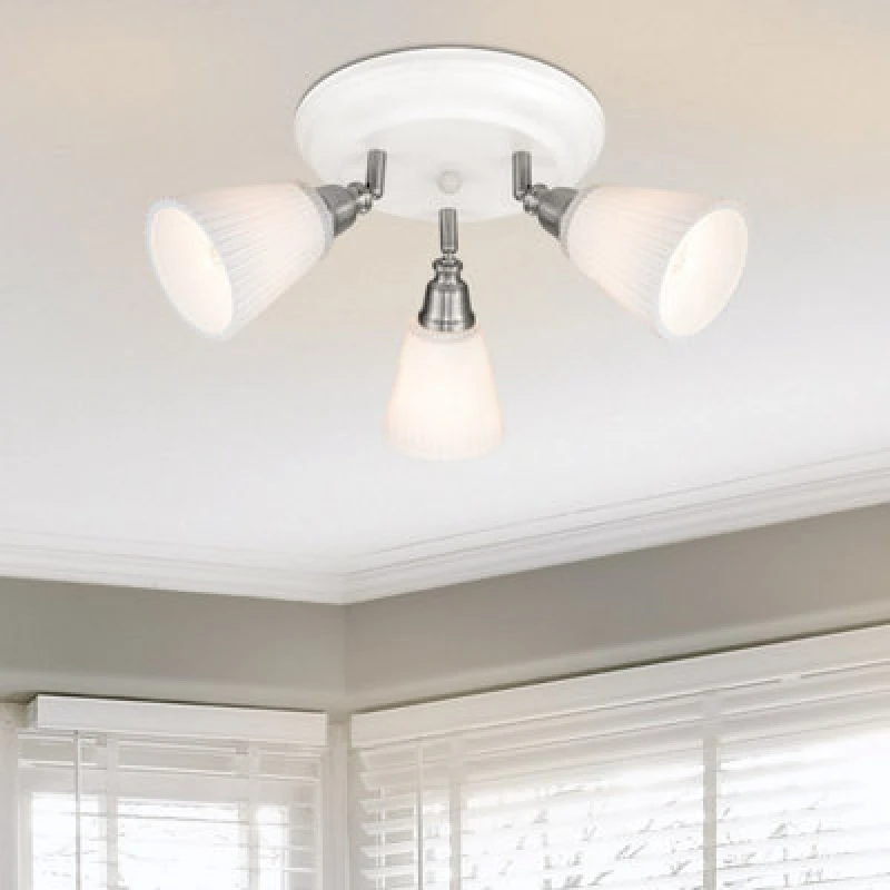 Image of Cosylyte Leverton 3 Light Modern Round Plate Ribbed Glass Spotlight - White Base
