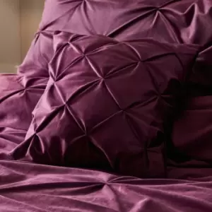 image of Mira Pinch Pleated Velvet Filled Cushion, Damson, 43 x 43cm - Soiree