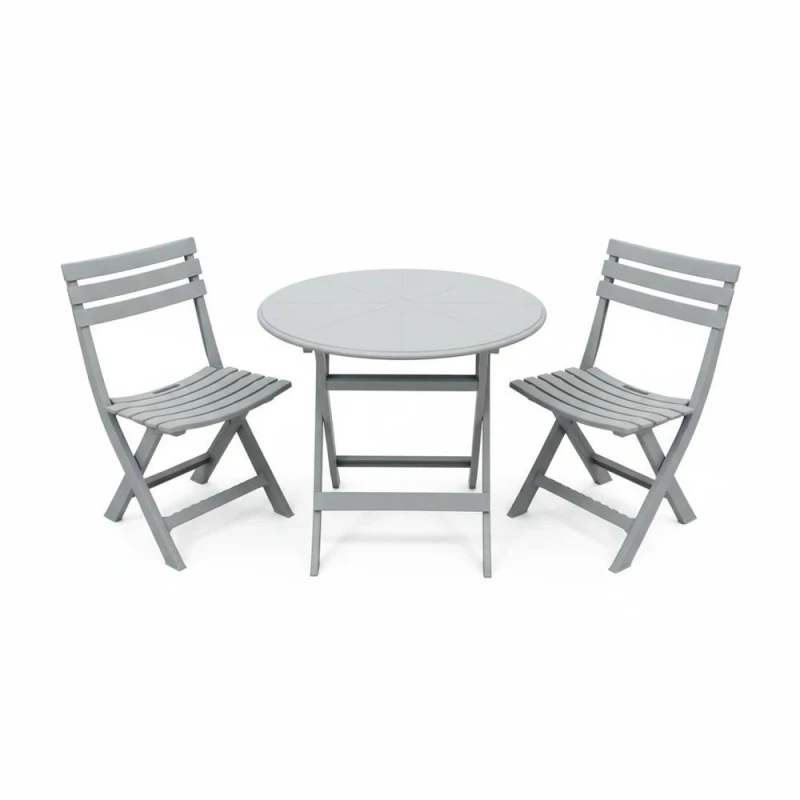 Image of Alivio 3 Piece Folding Bistro Set with Round Table & 2 Chairs Compact Outdoor Garden Furniture in Grey Grey Unisex