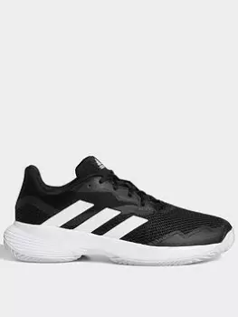 Image of adidas CourtJam Control Clay Tennis Shoes, Black/White/Blue, Size 10, Women