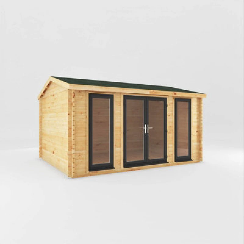 Image of Mercia 4.5 X 3.5 M Home Office Studio Log Cabin With Upvc Windows And Doors - 44mm - Timber - L365.1 X W453.6 X H266.3cm - Brown