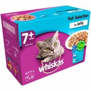 image of Whiskas 7+ Senior Fish Favourites in Jelly Cat Food 12 x 85g